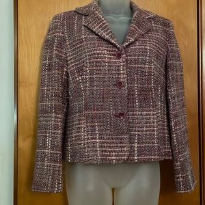 Nubby pink white and grey plaid blazer